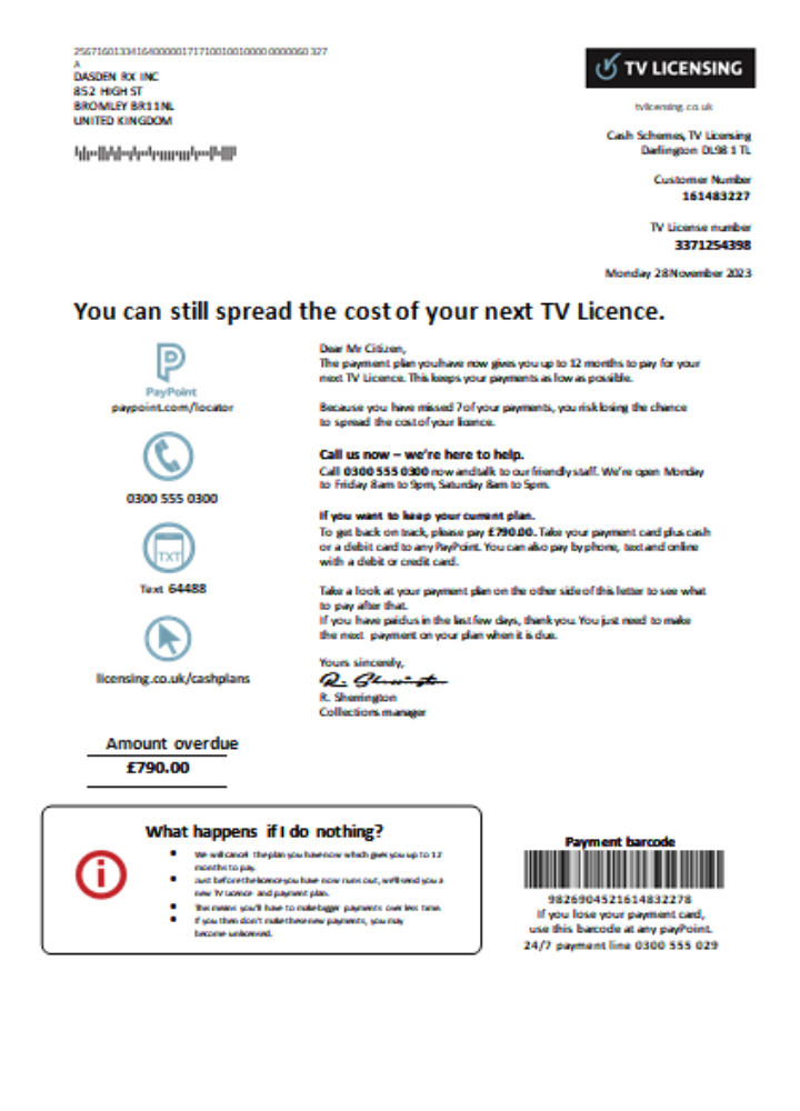 Download TV Licensing utility business bill,  SCR Photoshop template
